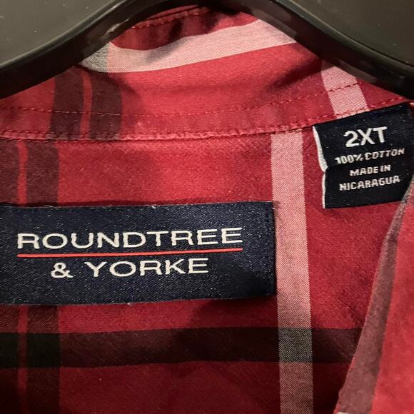 Roundtree Yorke Red Plaid Repaired Button‎ Up Shirt - Picture 4 of 6